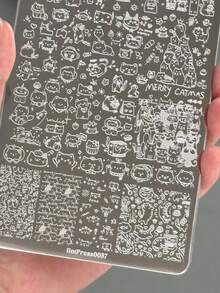 14.5*9.5 Cm Cartoon Cat Nail Stamping Steel Plates Cute Cat Design Multi Pattern Printing Plates Nail Art Plates DIY Printing Tools - Silver - View 5