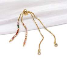 1pc Brass Rhinestone Adjustable Slider Bracelet Chain Golden Silvery Color Pull Extension Chain With Round Rhinestone For DIY Bracelet Jewelry Making - Multicolor - View 11