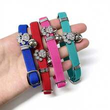 1pc Personalized Cat Collar With Engraved Stainless Steel Name Tag, Customizable Name And Phone Number, Elastic Paw Print Collar With Rhinestone Bell Pendant - Multicolor - View 4