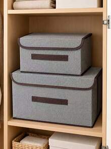 2pcs/1pc Foldable Clothes Storage Basket, Portable Storage Box For Clothes, Underwear, Socks And Other Items, Dust-Proof And Moisture-Proof Wardrobe Storage Device, Miscellaneous Storage Bag, Vanity Organizer, Dormitory Clothes, Toys, Books, Snacks And Miscellaneous Storage Tool, Linen Foldable Storage Container, Multi-Functional Home Storage Box, Clothes Organizer - Multicolor - View 4