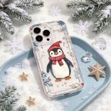 1pc Christmas Cartoon Penguin Transparent Soft Phone Case, Minimalist Winter Pattern Full Coverage Shockproof Shell, Compatible With IPhone 18ProMax 17ProMax 16 15 14 13 12 11 - Multicolor - View 2