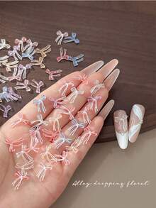 30pcs/50pcs Mixed Color New Transparent Long Ribbon Bow Nail Decoration Tie Resin Diamond Nail Charms Jewelry DIY Nail Rhinestones Decoration Manicure Accessories - Multicolor - View 4
