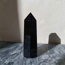 1pc Random Natural Black Obsidian Crystal Tower - A Large Hexagonal Pillar Ideal For Home Decor And Holiday Presents, Stylish For Home Embellishment, - Black - View 16