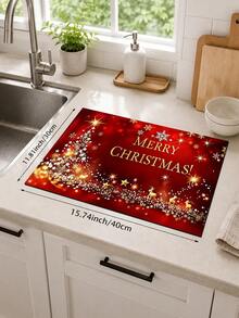 1pc Christmas Text Pattern Diatomaceous Earth Absorbent Drying Mat, Kitchen Countertop Drain Mat, Coffee Machine Mat, Dish Drying Mat, Dining Table Breakfast Mat, Non-Slip Heat Resistant Easy To Clean Hidden Water Stains, Suitable For Kitchen Dining Table Coffee Shop Bar Home Decor Holiday Gift - Multicolor - View 13