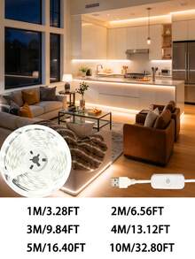 1pc Flexible LED Light Strip With Button Switch, Self-Adhesive Room Decor LED Lights - Home, Bedroom, Vanity Mirror, Kitchen, Living Room,Study,Wardrobe,Non-Waterproof,White Light/Warm Light,Cabinet, DIY Lighting,TV Backlight Kitchen Decor Lighting - USB Button - View 11