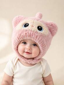 Cute Baby Hat, Thick Knitted Plush Earflap Beanie For Autumn/Winter, Unisex Baby Woolen Cap - Multicolor - View 4
