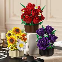 Micro Particle Building Block Potted Flower, DIY Rose Sunflower Bouquet Model, Desktop Home Decor, Valentine Birthday Gift For Adults - Potted Plant - View 5