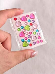 1/4/8/12/24pcs Self-Adhesive Shiny Acrylic Rhinestone Stickers, Heart Gem Decorative Stickers, Music Festival, Concert Look, Valentine's Day Sparkling Face Gems, Easy To Apply DIY Handmade Creative Decoration (Random Style) - Multicolor - View 8