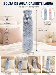 Long Hot Water Bottle 2 Liters With Soft Faux Fur Cover And Pompoms, Elongated Thermal Bottle For Muscle Relief And Body Warmth, 2L - Predetermined - View 4