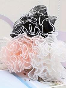 Faux Pearl Edge Floral Packaging Mesh Paper, Pleated Wavy Mesh, DIY Handmade Pleated Organza Ribbon, Washable And Reusable Fabric, Floral Supplies, Wedding Gift Packaging, Holiday Party Decoration - One Size - View 2