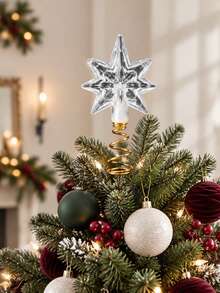 3Pcs/1Pc Mini Christmas Tree Topper, Clear Acrylic Star & Moon Tree Top Ornament With Golden Spring Base, Tabletop Small Xmas Tree Decor, 8 Assorted Styles, For Holiday Party, Home Desktop Christmas Decoration - Multicolor - View 7