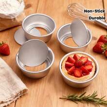 1pc/4pcs/6pcs 4-Inch Mini Round Aluminum Cake Molds, Removable Bottom, Easy Release & Scratch-Resistant Surface - Ideal For Wedding, Holiday And Home Baking, Christmas And Valentine's Day Baking Molds - Silver - View 6
