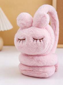 Cute Plush Bunny Kids Earmuffs, Soft Faux Fur Sleeping‑Eye Rabbit Ear Warmers For Girls, Foldable Winter Cold Weather Ear Protection - Multicolor - View 3