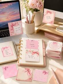 9/2/1/Set Pink Bow Sticky Notes Set, Cute Gift Notepad Stickers Ideal For Student Classroom Learning & Diary Decor Office Desk Accessories,Office Desk Accessories,Office,School Supplies,Teacher Stuff,Classroom - Multi-color - View 5