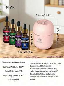 Juego de 1 pieza/2 piezas (Difusor de aromaterapia + 10ml de aceite esencial), humidificador silencioso alimentado por USB, aumenta la humedad del aire/alivia el aire seco, adecuado para el hogar, hotel, desodorización del baño, fragancia, refrescante de aire, aroma duradero, regalo de cumpleaños y graduación - Mist - Ver 5
