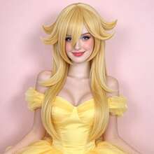 Long Light Golden Pre-Styled Layered Anime Cosplay Wig With Bangs For Women, Outward Flip Strands Heat Resistant Synthetic Full Wig For Halloween Party Princess Dress Up Comic Con Game Costume - Multicolor - View 1