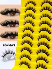 Sibeuna 10 Pairs Fluffy Faux Mink Eyelashes, Thick Curly 3D Natural Styles, Daily Wear Reusable Cat Eye Lashes, Fit For Various Occasions Beginner , Party - Black - View 6