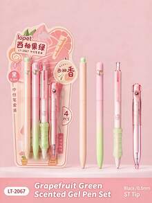 1/4pcs Fruity Scented Retractable Neutral Pens, Quick-Dry Black Ink Ballpoint Pens With Soft Rubber Grip, Gradient Macaron Color Student Stationery Gift Set For Exam Practice And Journaling, Office And School Supplies - Sets - View 8