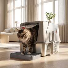 PawHut Lettiera Gatto Chiusa XL in Acciaio Inox con Coperchio, Toilette per Gatti 90L, Gradino Raccogli-lettiera, Paletta, Pareti Alte, Antiperdita, Antiodore, Facile da Pulire, Grigio Chiaro - XL - Visualizzare 6