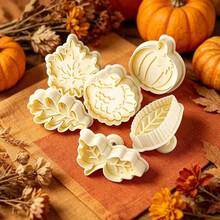 4/6pcs Autumn Thanksgiving Cookie Cutter Set, Press-Style Stamp Cookie Molds, Pumpkin, Maple Leaf, Oak Leaf, Turkey Shaped 3D Cookie Cutters. Frosting Pastry Making Tools. - View 10