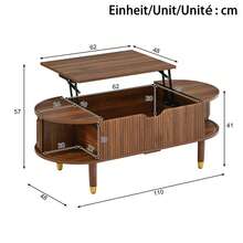Living Room Coffee Table, Lift-Top Center Table With Storage, MDF, Rubberwood Legs, Fluted Sliding Door - Walnut Wood Color - View 11