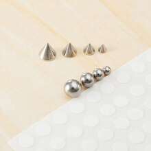 1-2 Sets Fake Eyebrow & Lip Piercing Replacement Ball Set With Stickers, No Piercing Body Jewelry, 3 4 5 Silver, Halloween Costume - Multicolor - View 3