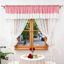 1 Set Vintage Red & White Plaid Patchwork Ruffle Valance And Sheer Curtain Set, Double Layer Translucent Sheer Half Curtain With Top Rod Pocket, Home Dining Room Bathroom Cabinet Partition Small Window Curtain, Rental Apartment Renovation Soft Decor Sheer Curtain - 1 Set - View 5