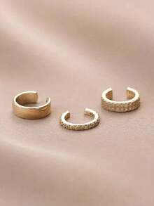 Bộ 3 chiếc kẹp tai phong cách tối giản cao cấp tinh tế không cần xỏ lỗ - Vàng - Xem 2