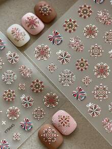 1 Sheet Embossed Christmas Badge Nail Stickers, Winter Snowflake Self-Adhesive Nail Art Decals, Autumn Winter Nail Decorations - Multicolor - View 3