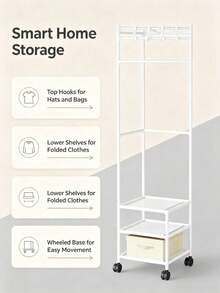Rolling Garment Rack, Heavy Duty Multi-Function Metal Clothes Rack With Top Hook And 3-Tier Storage Shelves, Freestanding Space-Saving Summer Clothing Organizer, Suitable For Bedroom, Entryway, Living Room, Closet, Laundry Room, Dorm - View 9