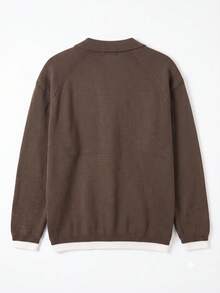 Men's Colorblock 2 In 1 Deep V-Neck Business Casual Commute Loose Fit Pullover Knit Sweater Top, Autumn/Winter - Coffee Brown - View 7