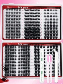 350pcs D Curl, Kit Ekstensi Bulu Mata Harian, Set Bulu Mata Palsu Campuran 5 Gaya, Lembut & Nyaman, Dengan Perekat dan Segel, Pinset, Kuas, Bulu Mata Gugus Lembut Tipis untuk Penggunaan Sendiri - Hitam - View 7