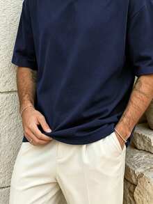 ALTZTAR Men's Crew Neck Casual Daily Wear Short Sleeve T-Shirt - Navy Blue - View 3