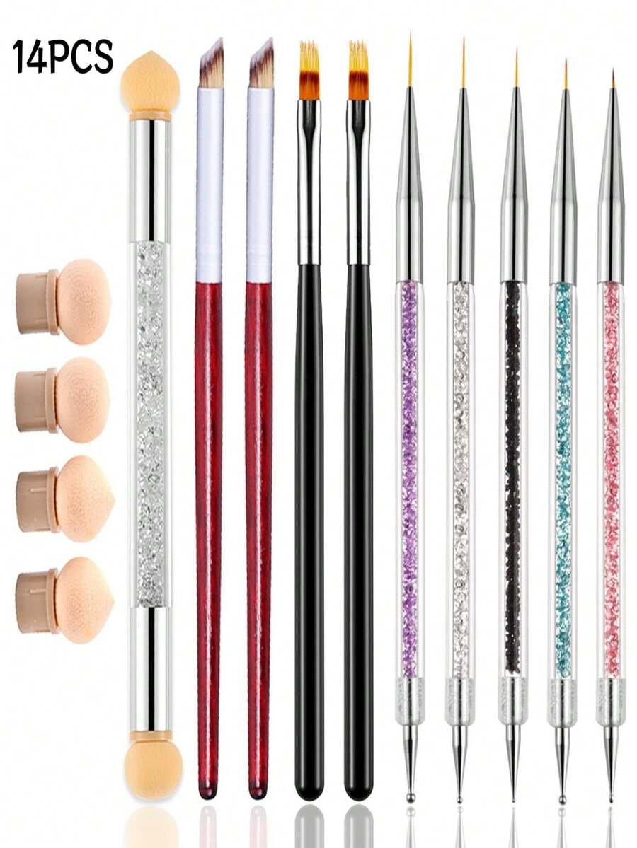 Nail Art Painting Brush Kit, 14 Pieces Multi Function Nail Drawing Tools, Nail Detail Line Brushes For Nail Art Creation - Multicolor - View 1