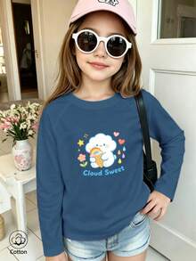 Girls' Cute Printed Long-Sleeve Casual Sports T-Shirt With Set-In Sleeves And A Round Neckline - Denim Blue - View 11