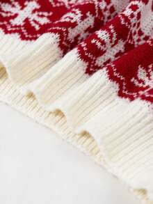 Teen Boys Christmas Reindeer & Snowflake Pattern Sweater, Autumn/Winter Red & White Jacquard Knit Crew Neck Pullover - Red - View 9