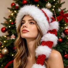 Sequin Christmas Hat With Long Tail, Fun Plush Christmas Party Hat, New Year Holiday Cosplay Costume Accessory - A - View 3