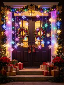 USB Powered Snowflake Curtain Icicle Lights, 8 Lighting Modes, Decorative String Light For Christmas Wedding Party Shop Window Home - Snowflake Curtain Lights - View 2