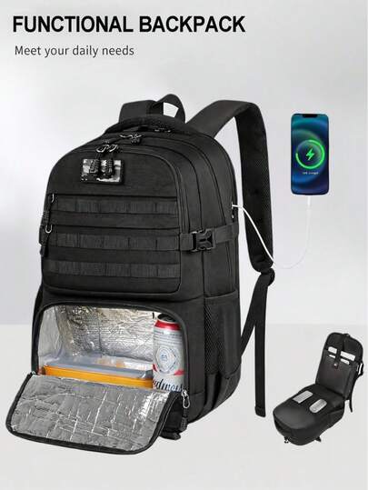Lunch Backpack For Men17.3 Inch Laptop Backpack With USB Charging Port Waterproof Tactical Work Backpack, College, Business With MOLLE Design