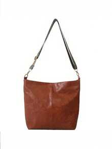 Print Woven Strap Decorated Large Capacity Multi-Item Storage Vintage Relaxed Shoulder Bag Suitable For Commuting School Short Trips With Adjustable Wide Strap Shoulder Large Bag Artistic Atmosphere Casual Underarm Bag Personalized Versatile Bag - Brown - View 5