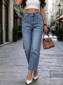 New Arrival European Fashionable Minimalist Casual Straight-Leg Jeans, Versatile Design For Women's Daily Stylish Wear - Light Wash - View 9