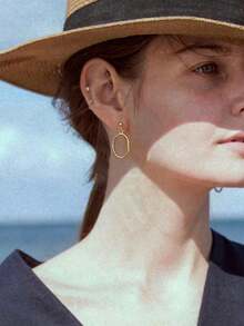 1 Pair Stainless Steel Waterproof Non-Fading Oval Asymmetrical Geometric Pendant Earrings Suitable For Women's Daily Wear - Gold - View 1