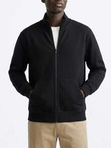 Men's Casual Versatile Pocket Long Sleeve Zip-Up Knit Cardigan - Black - View 6