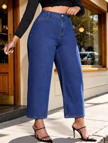Y2K Style Plus Size Women's Short Denim Jeans, Loose Wide Leg Denim Pants, Comfortable Non-Stretch - Blue - View 1