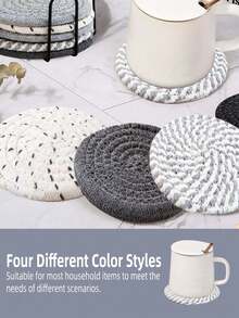 8-Piece Set Of Insulated Coasters With Tray, Simple Woven Coasters, Kitchen Table Heat-Resistant Coasters And Placemats, Suitable For Home Decoration, Living Room Decoration, Kitchen Decoration, Desktop Protection For Various Cups, Christmas Gifts - Grey - View 6