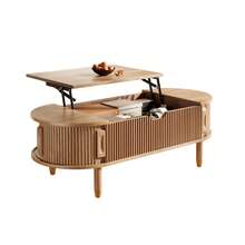 Living Room Coffee Table, Lift-Top Center Table With Storage, MDF, Rubberwood Legs, Fluted Sliding Door - Oak - View 7