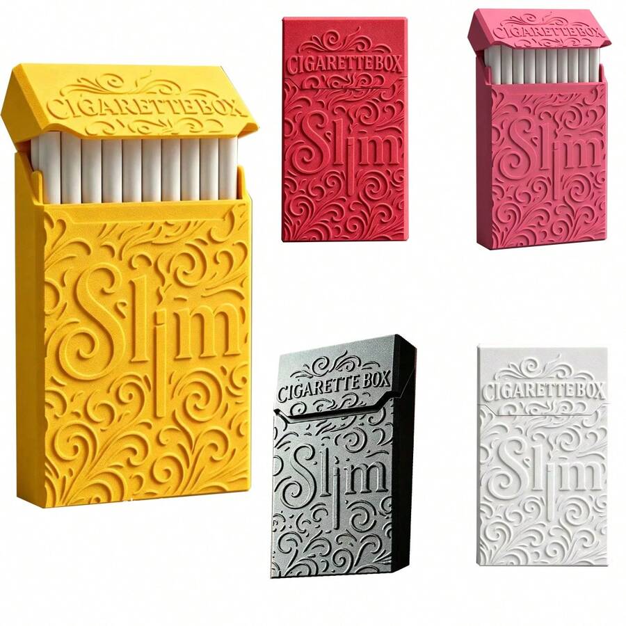 1pc Hot-Selling Embossed Cigarette Case For Men, Women's Slim 20-Cigarette Plastic Box, High-End Moisture-Proof Sealed Personalized Cigarette Box - Multicolor - View 1