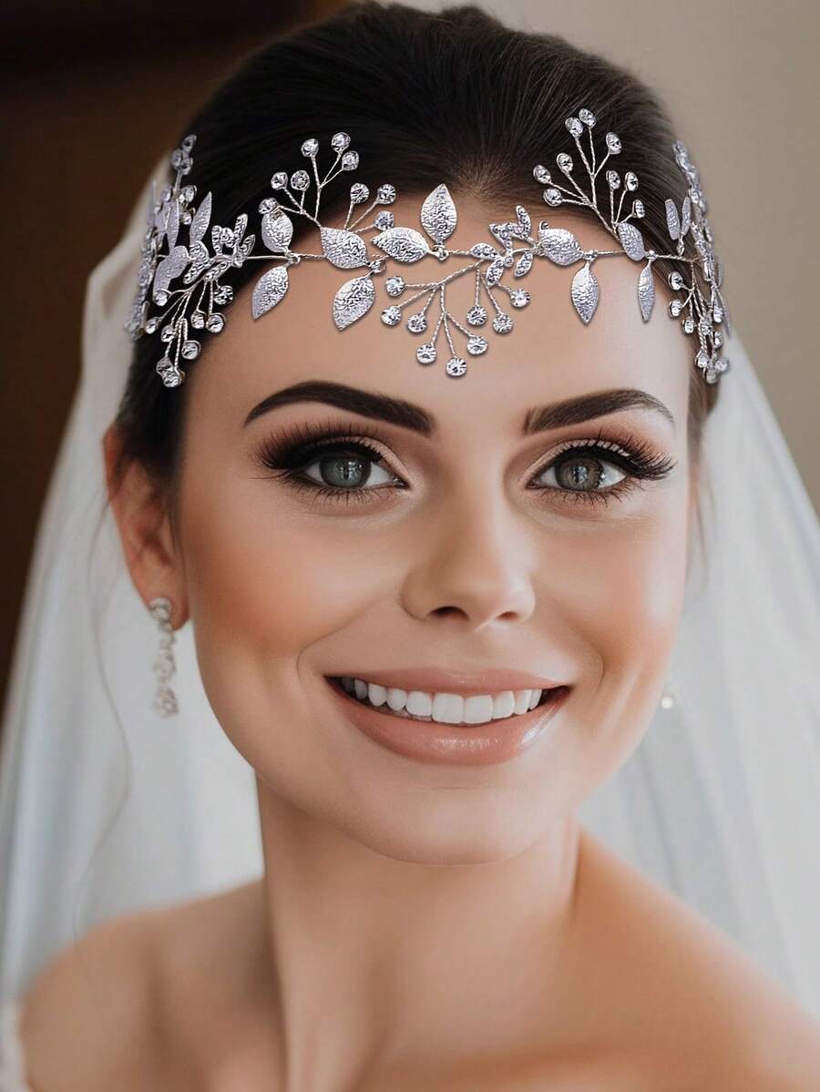 1 قطعة طوق شعر عروس مرصع بالراينستون من سبيكة لامعة بتصميم أوراق، إكسسوار شعر للنساء مناسب للزفاف والمهرجانات والحفلات والعشاء والفعاليات
