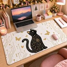 1pc Black Cat Golden Butterfly Circuit Desk Mat, Elegant Art Print Large Table Mat, Non Slip Desktop Protector For Home Office Decor - View 8