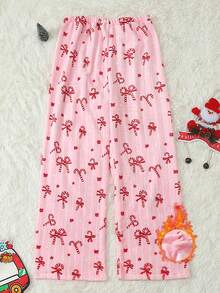 Women's Flannel Pajama Pants With Christmas Print, Autumn/Winter - Pink - View 1